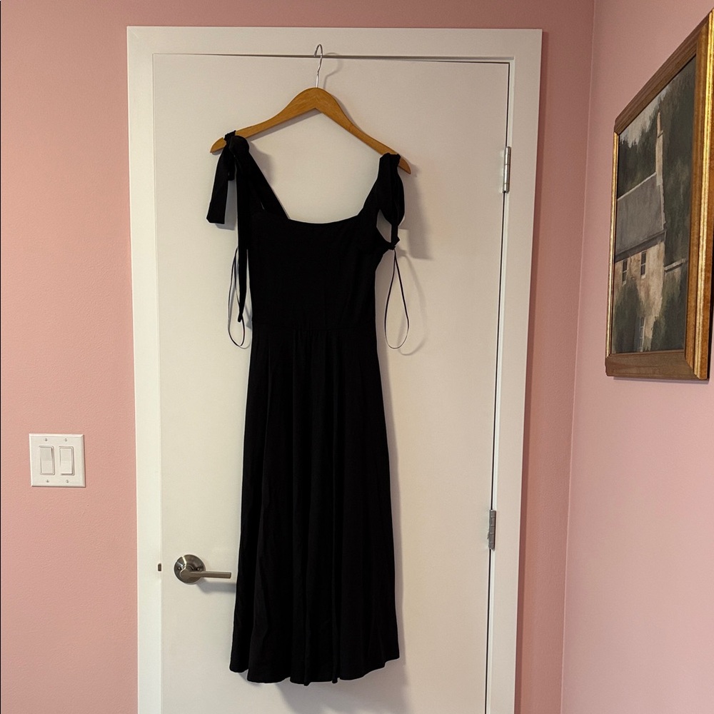 Reformation Black Midi Dress with Bow Straps
